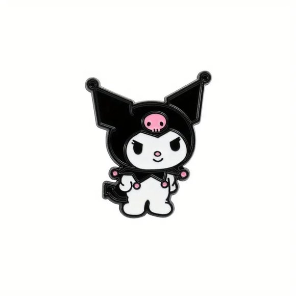 Pin Kuromi My Melody Black Enamel Pink Emo Rave Scene Evil Goth Brooch Sanrio - Picture 5 of 8